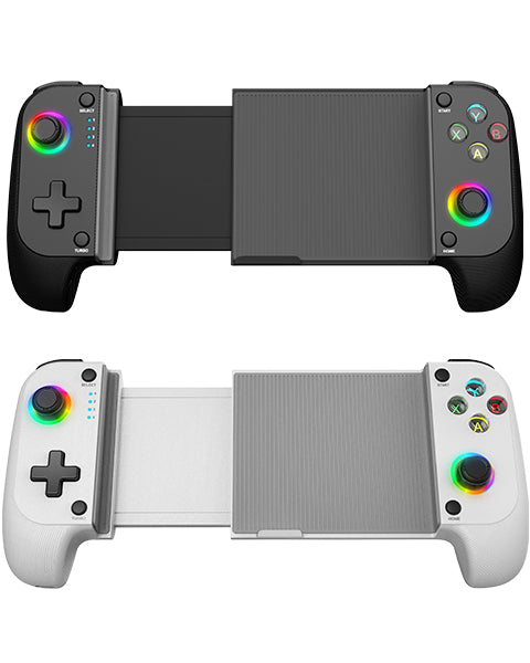 MGPX, Gamepad Bluetooth 5.0 2en1, RGB Neon, Vibración Dual y Función Turbo, Soporte Smartphone Hasta 6.8", Mando Multifunción Compatilidad PC, Android, iOS y Consolas, USB-C y Funda, Blanco