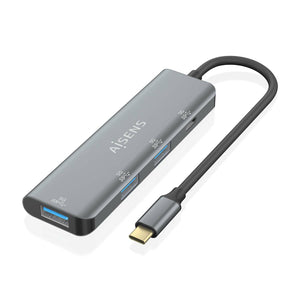 Hub USB 3.2 Gen1 5G USB-C, USB-C/M-1xUSB-C/H-3xUSB-A/H, Gris, 15 cm
