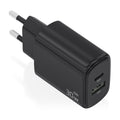 Cargador GaN 30W, 1xUSB-C PD3.0 QC4.0, 1xUSB-A QC3.0, Negro
