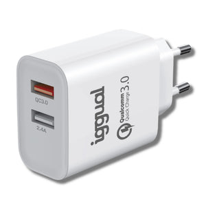 Cargador doble 2xUSB carga rápida QC3.0 30W