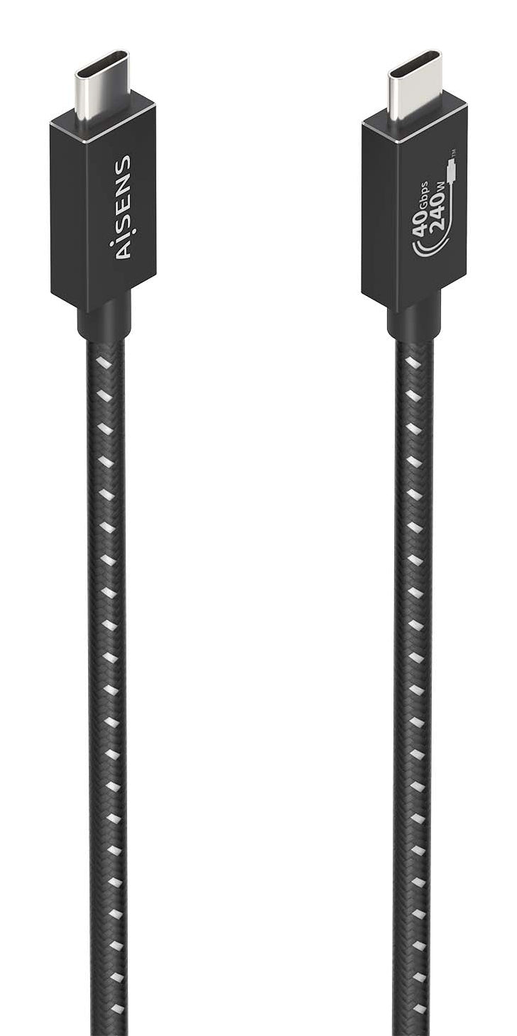 Cable USB4 Gen3x2 Aluminio 40Gbps 8K@60Hz 5A 48V 240W E-Mark, Tipo USB-C/M-USB-C/M, Negro, 0.5m