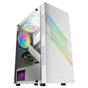 MC-U3, Caja PC Gaming ATX XL, Frontal Triple ARGB, Ventilador 12cm ARGB, Ventana Cristal Templado, Blanco
