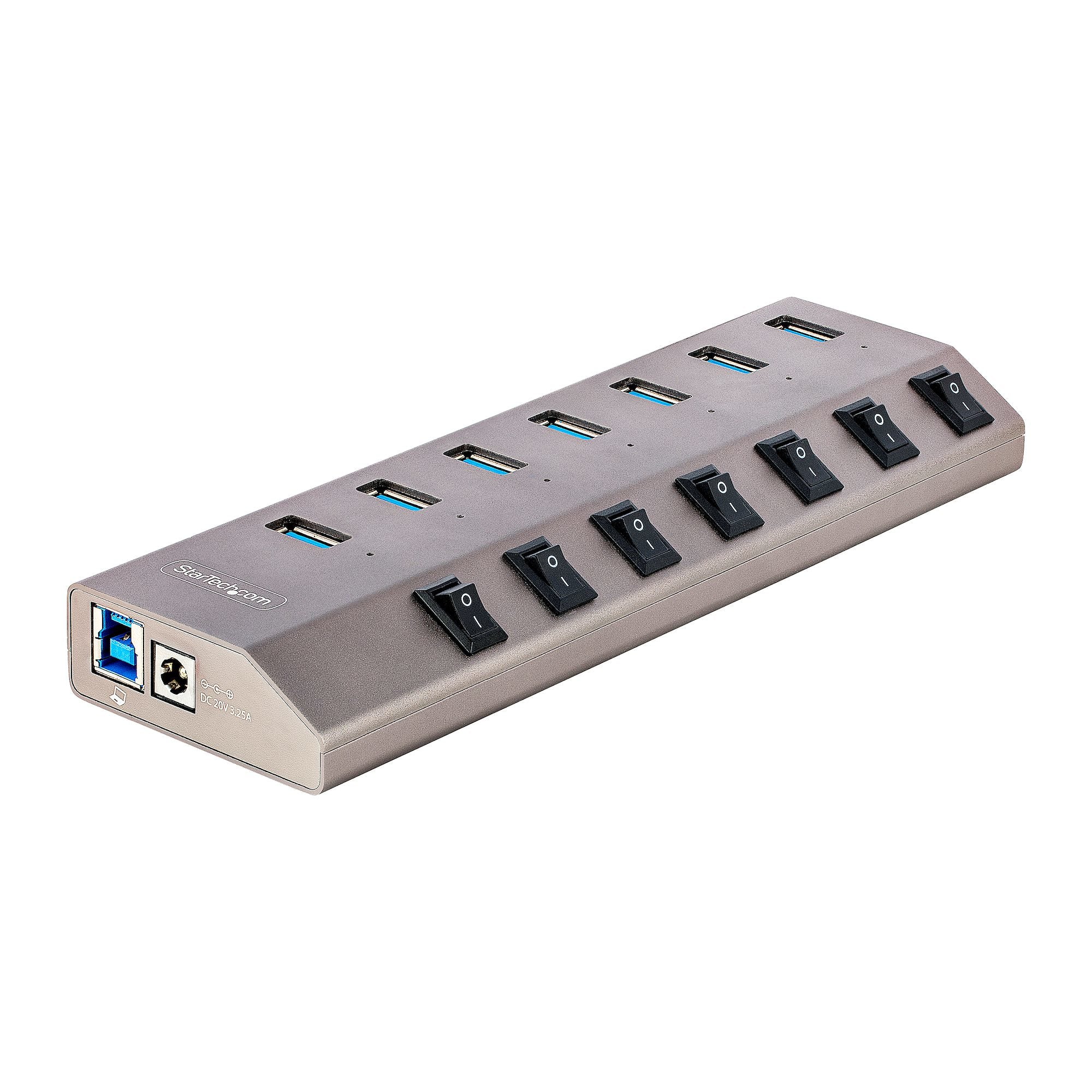 Hub USB-C de 7 Puertos USB-A - Ladrón USB Tipo C con Fuente de Alimentación - Interruptores Individuales de Encendido/Apagado - USB 3.0 5Gbps - Para Ordenadores de Sobremesa y Portátiles