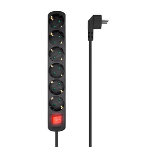 Base Multiple 6 Tomas Con Interruptor Con Cable 3x1.5mm2, Negro, 1.4m