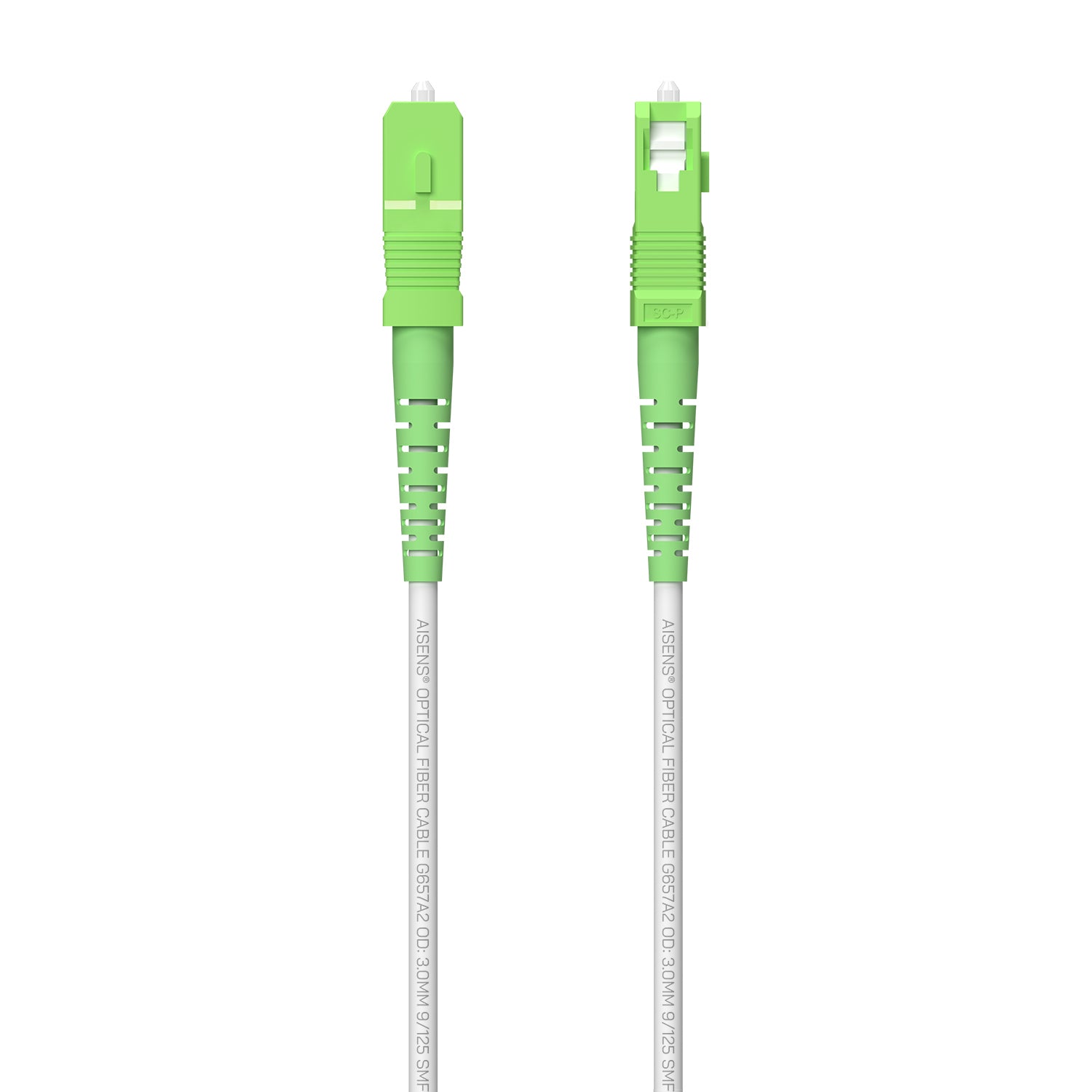 Cable Fibra Óptica Latiguillo G657A2 3.0 9/125 SMF Simplex CPR DCA LSZH, SC/APC-SC/APC, Blanco, 150 m