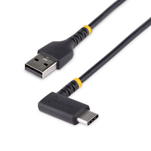 Cable de Carga USB-A a USB-C de 15cm - Cable de Carga Rápida de Servicio Pesado USB Tipo C - Cable USB 2.0 - Cable USB Tipo C Acodado - Resistente con Fibra de Aramida - 3A - Negro