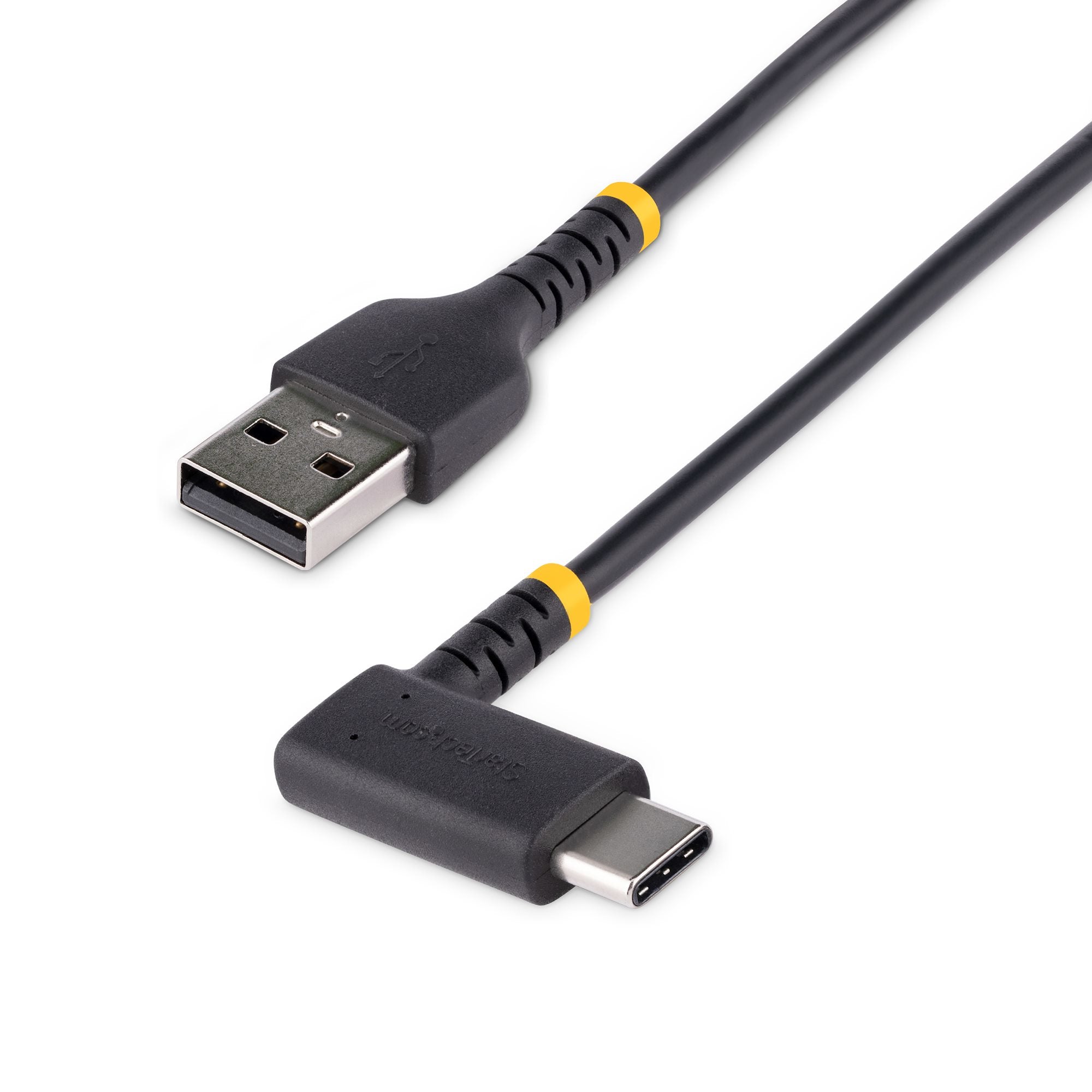 Cable de Carga USB-A a USB-C de 30cm - Cable de Carga Rápida de Servicio Pesado USB Tipo C - Cable USB 2.0 - Cable USB Tipo C Acodado - Resistente con Fibra de Aramida - 3A - Negro