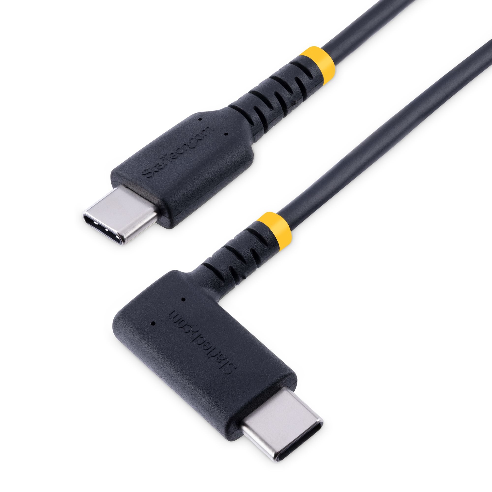 Cable 1m USB C Acodado - en Ángulo Recto - PD 60W - 3A - Cable USB-C de Carga Rápida - de Alta Resistencia - USB 2.0 Tipo C - Fibra de Aramida - 3A - de Carga