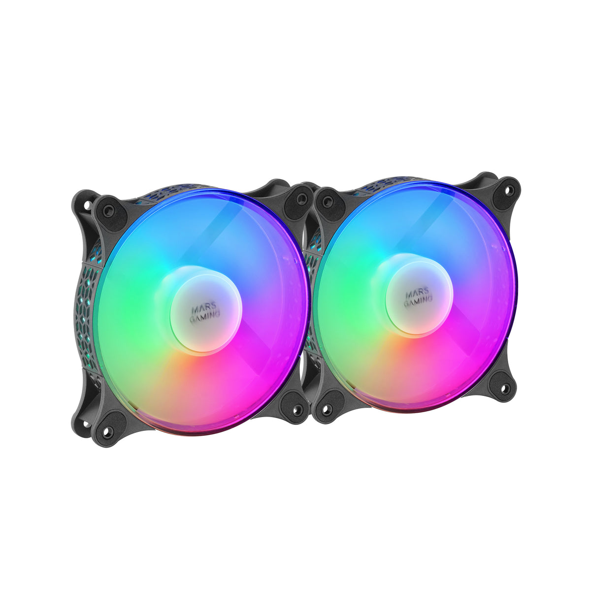 MFDUO, Kit 2 Ventiladores FRGB Rainbow 360°, Ultra-silencioso, Doble Conexión 3PIN + 4PIN, Negro