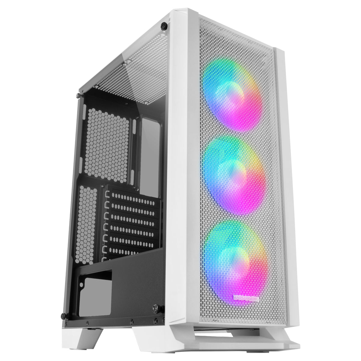 MC-C, Caja PC ATX, Panel Frontal Metal-Mesh, Cristal Templado, 3 Ventiladores Frontales FRGB 120mm, Blanco