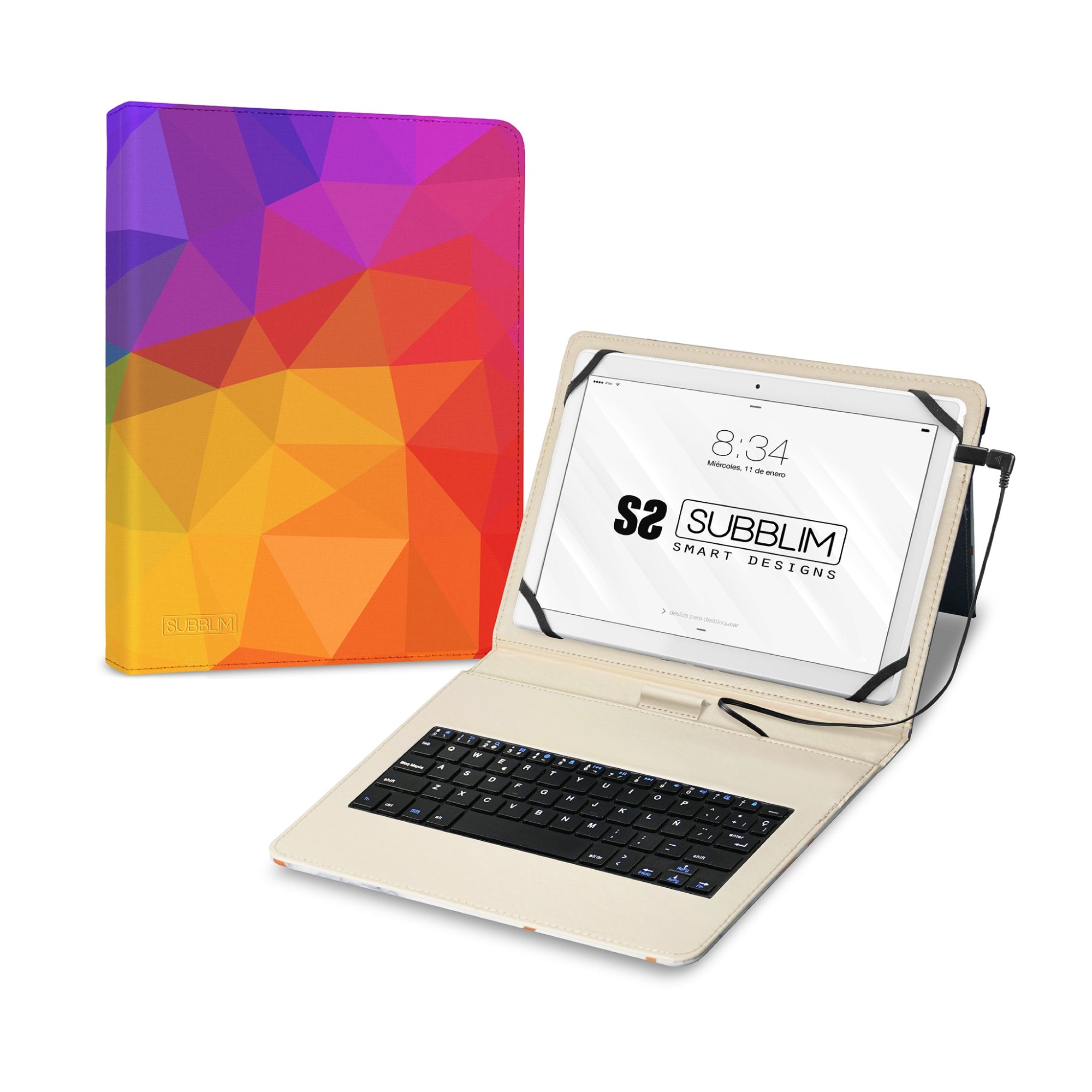 Funda con Teclado Micro USB  Type C KEYTAB USB 11" Triangulos