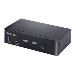 Switch Conmutador KVM USB C Tipo C, KVM de 2 puertos DisplayPort con Vídeo UHD HDR de 4K 60Hz, Audio de 3,5mm, Hub 4x USB y 2x USB A 3.2 Gen 1 de 5Gbps, Compatible con TB 3/4