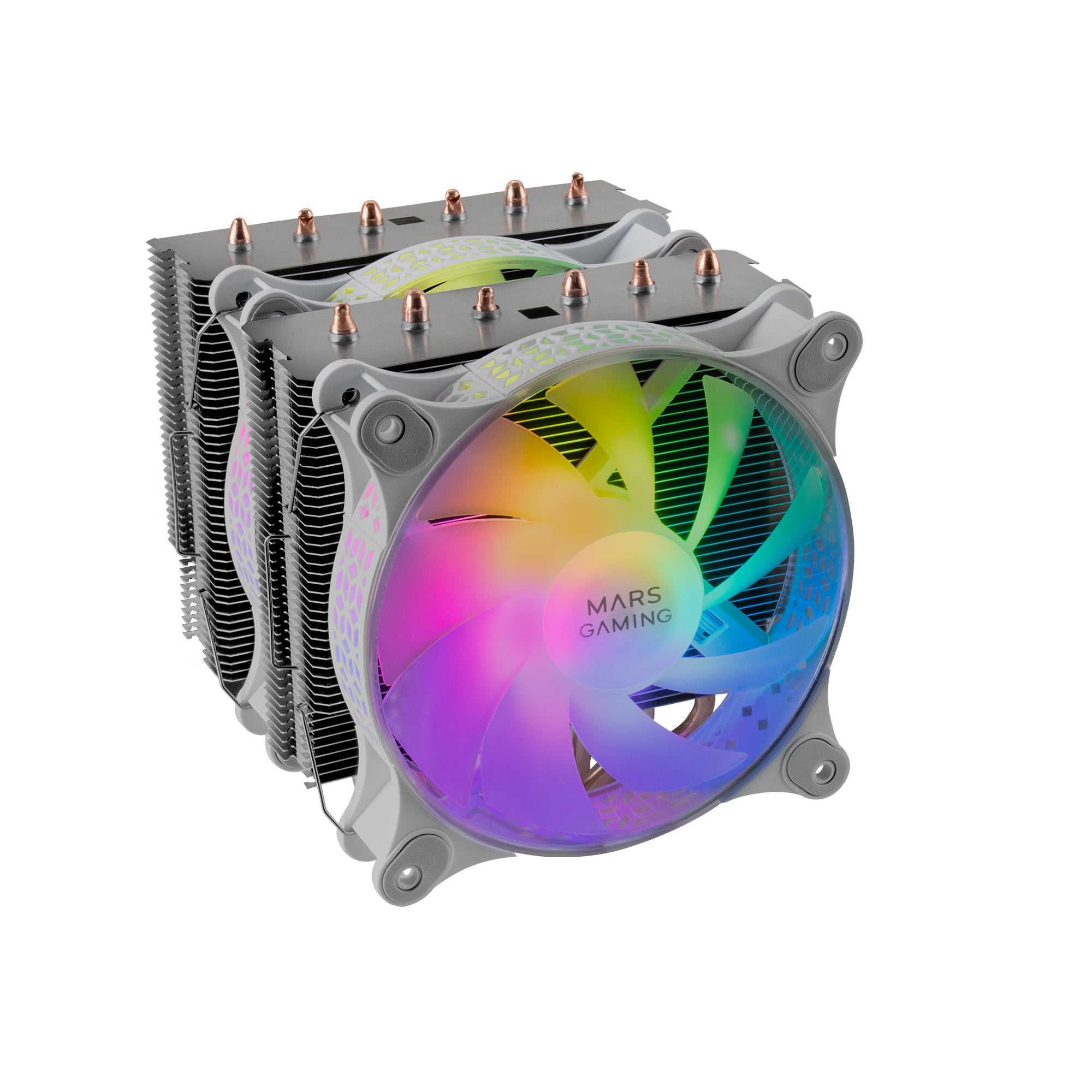 Disipador CPU, Doble Torre Refrigeración, 6 Heatpipes HCT, TDP 300 W, 2 Ventiladores ARGB PWM 12 cm, MCPUXTW, Color Blanco