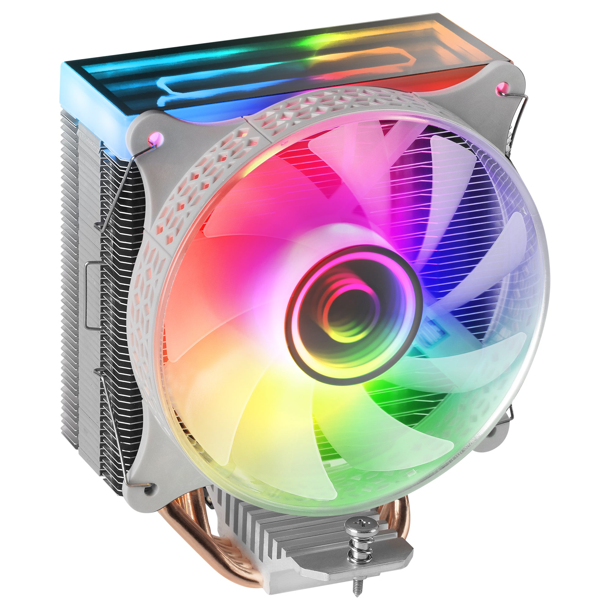 MCPU-VR, Disipador CPU, Doble Espejo Infinito ARGB, 4 Heatpipes HCT, TDP 180 W, Ventilador Ultra-silencioso PWM 12 cm, Blanco
