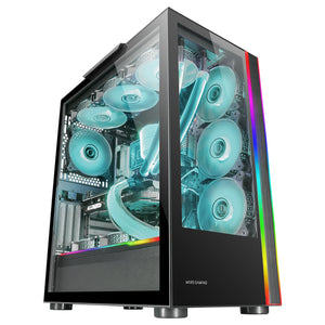 MC-ULT, Caja Gaming Custom XXL E-ATX, Doble Cristal Templado 90º Sin Marco + Puerta Lateral, Soporte Completo Refrigeración Líquida, Torre PC con Diseño de Cámara Dual Vertical, Negro