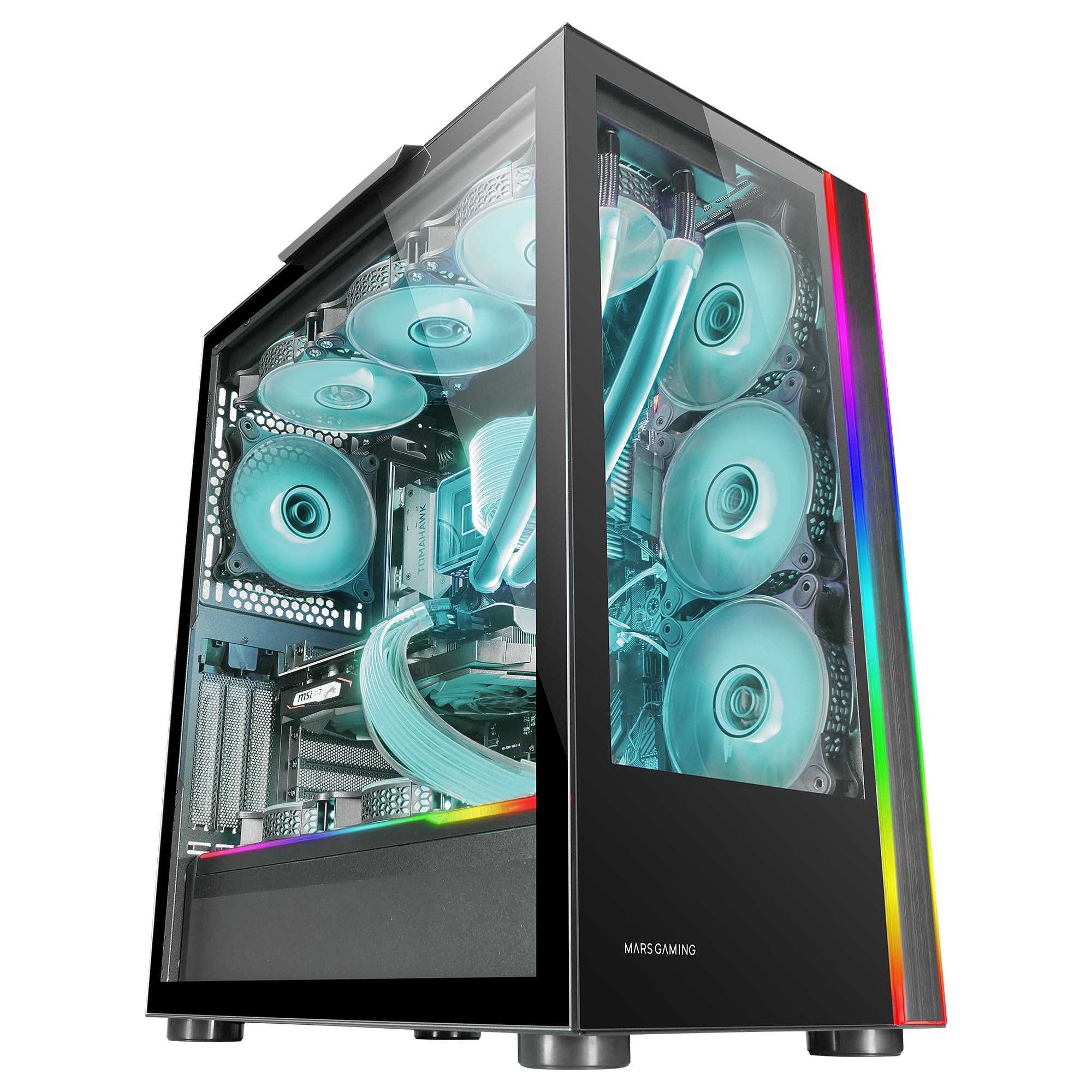 MC-ULT, Caja Gaming Custom XXL E-ATX, Doble Cristal Templado 90º Sin Marco + Puerta Lateral, Soporte Completo Refrigeración Líquida, Torre PC con Diseño de Cámara Dual Vertical, Negro