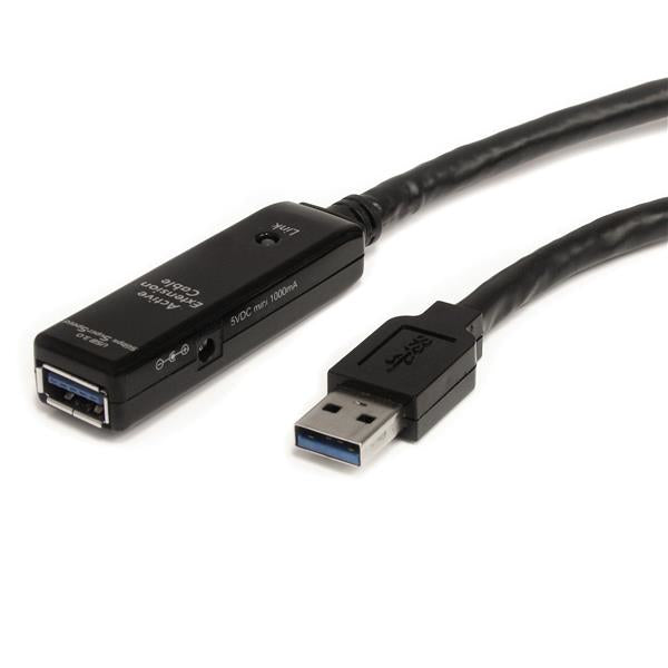 Cable Extensor Alargador USB 3.0 SuperSpeed Activo de 5m - USB A Macho a Hembra - Negro