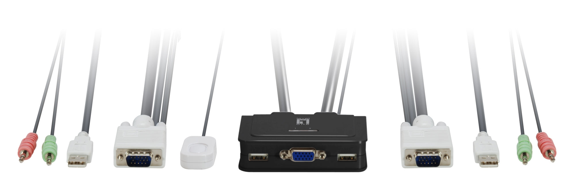 KVM de 2 puertos, VGA, USB, Audio