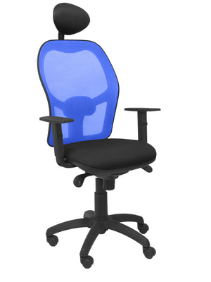 Silla Jorquera malla azul asiento bali negro con cabecero fijo