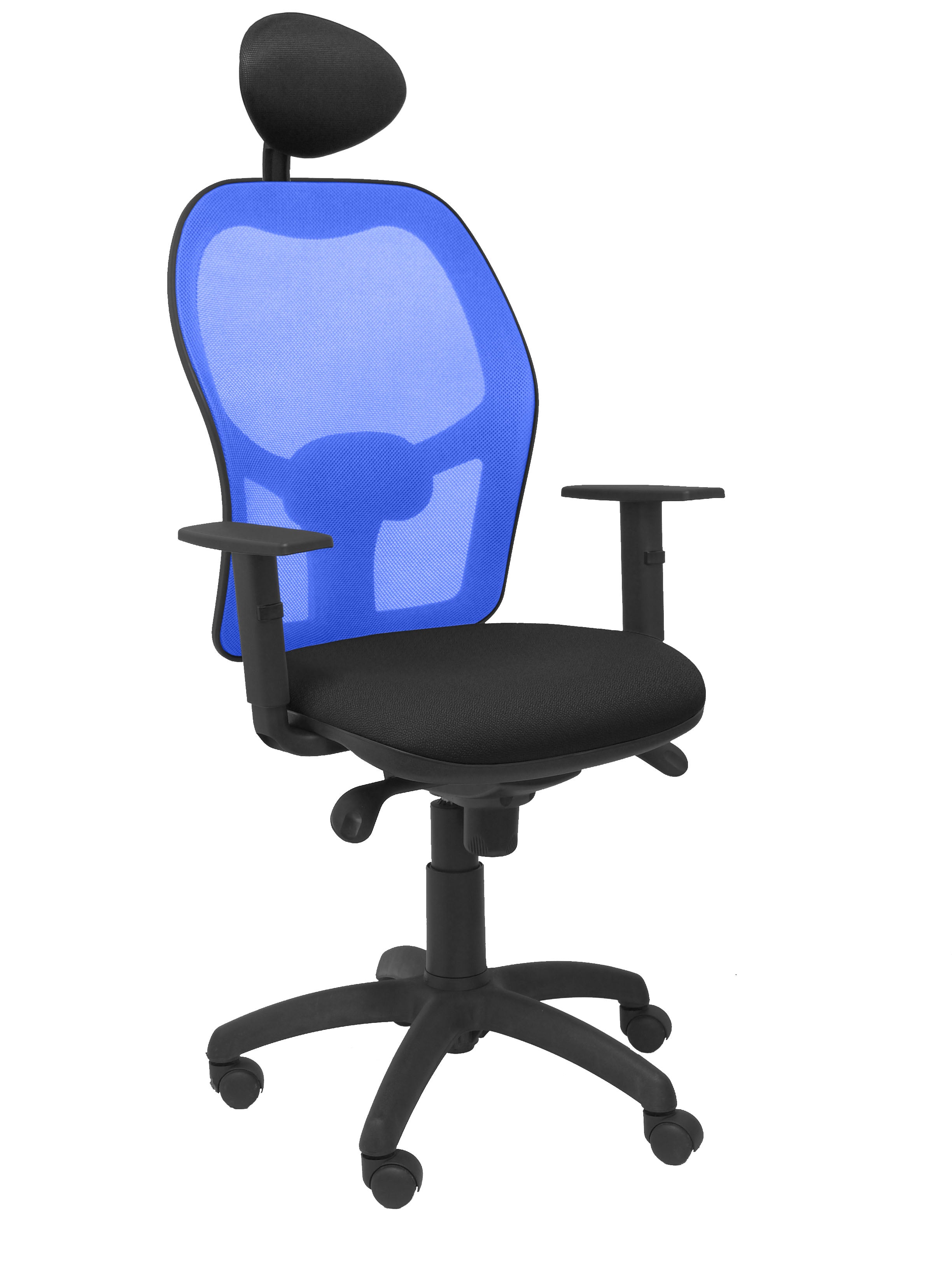 Silla Jorquera malla azul asiento bali negro con cabecero fijo