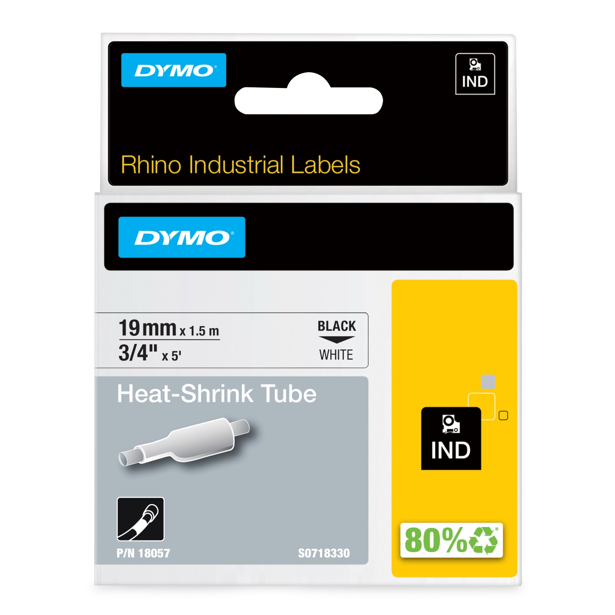 Rhino Tubos de etiquetas térmicas industriales para cables | 19 mm x 1,5 m | Impresión en negro sobre blanco | Autoadhesivos | Para rotuladoras Rhino