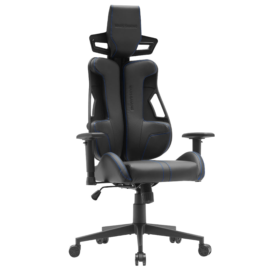 MGC-ELITE, Silla Gaming Ergonómica, Respaldo Flexible Adaptativo, Reposabrazos Ajustables 2D, Asiento Reclinable, Acabado Cuero PU, Silla de Oficina con Ruedas XL, Pistón Gas Clase 4, Azul