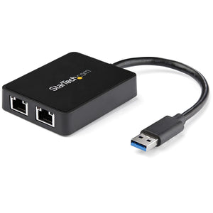 Adaptador Tarjeta de Red NIC Externa USB 3.0 de 2 Puertos Ethernet Gigabit RJ45 y 1 Puerto USB - 10/100/1000 - Adaptador Externo NIC USB a LAN Gigabit