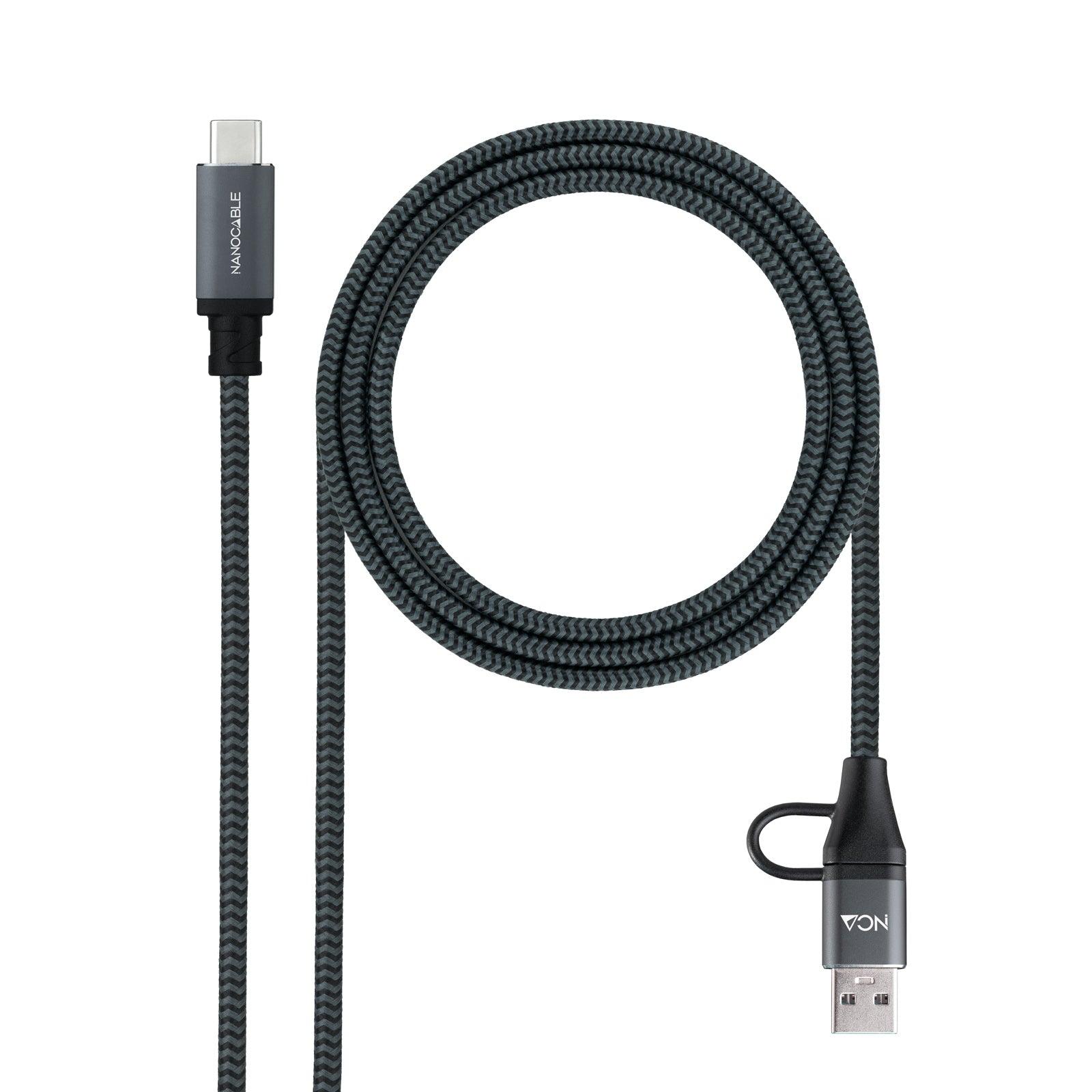 Cable USB 3.2 Gen2x2 20Gbps 5A/100W, USB-C+USB-A/M a USB-C/M, Gris/Negro, 3m