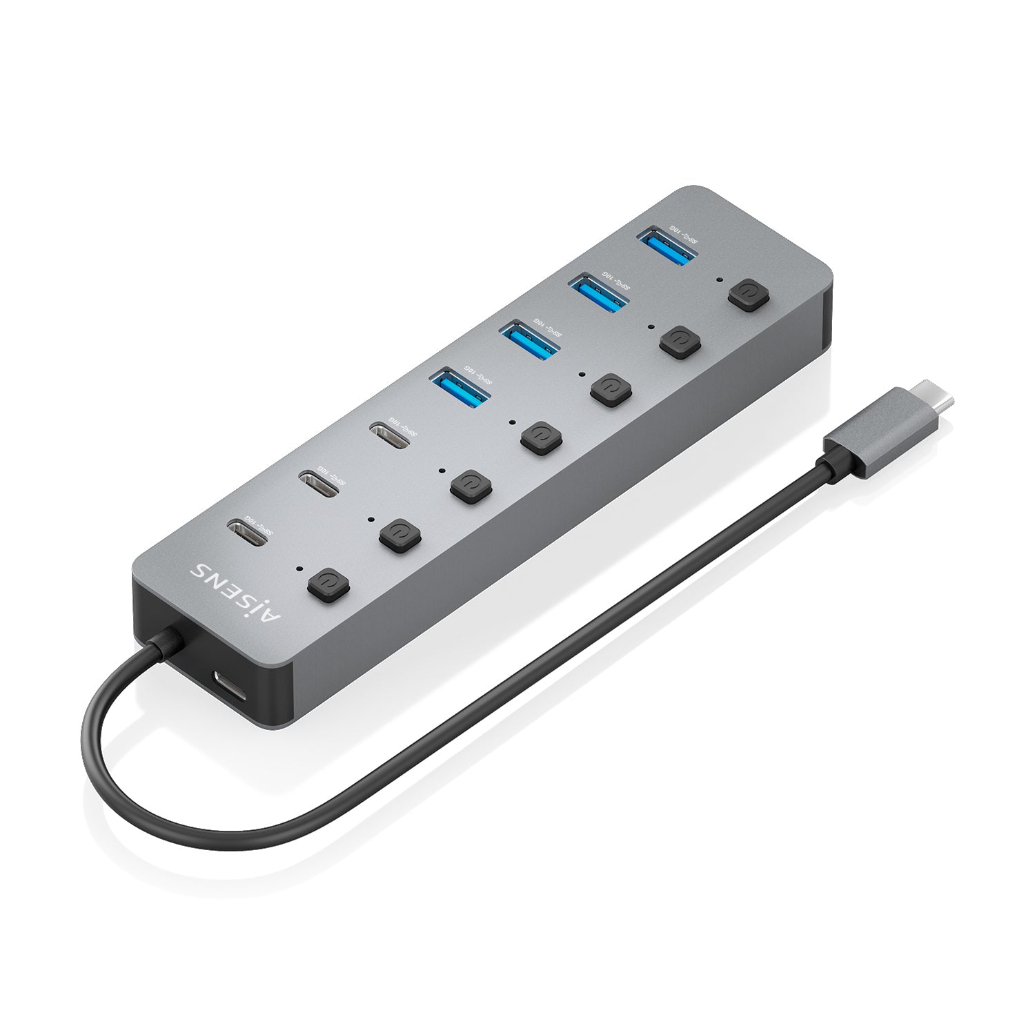 Hub USB3.2 Gen2 10G USB-C, USB-C/M-4xUSB-A/H+3xUSB-C/H+1xUSB-C/H PD3.0 100W, Gris, 30cm