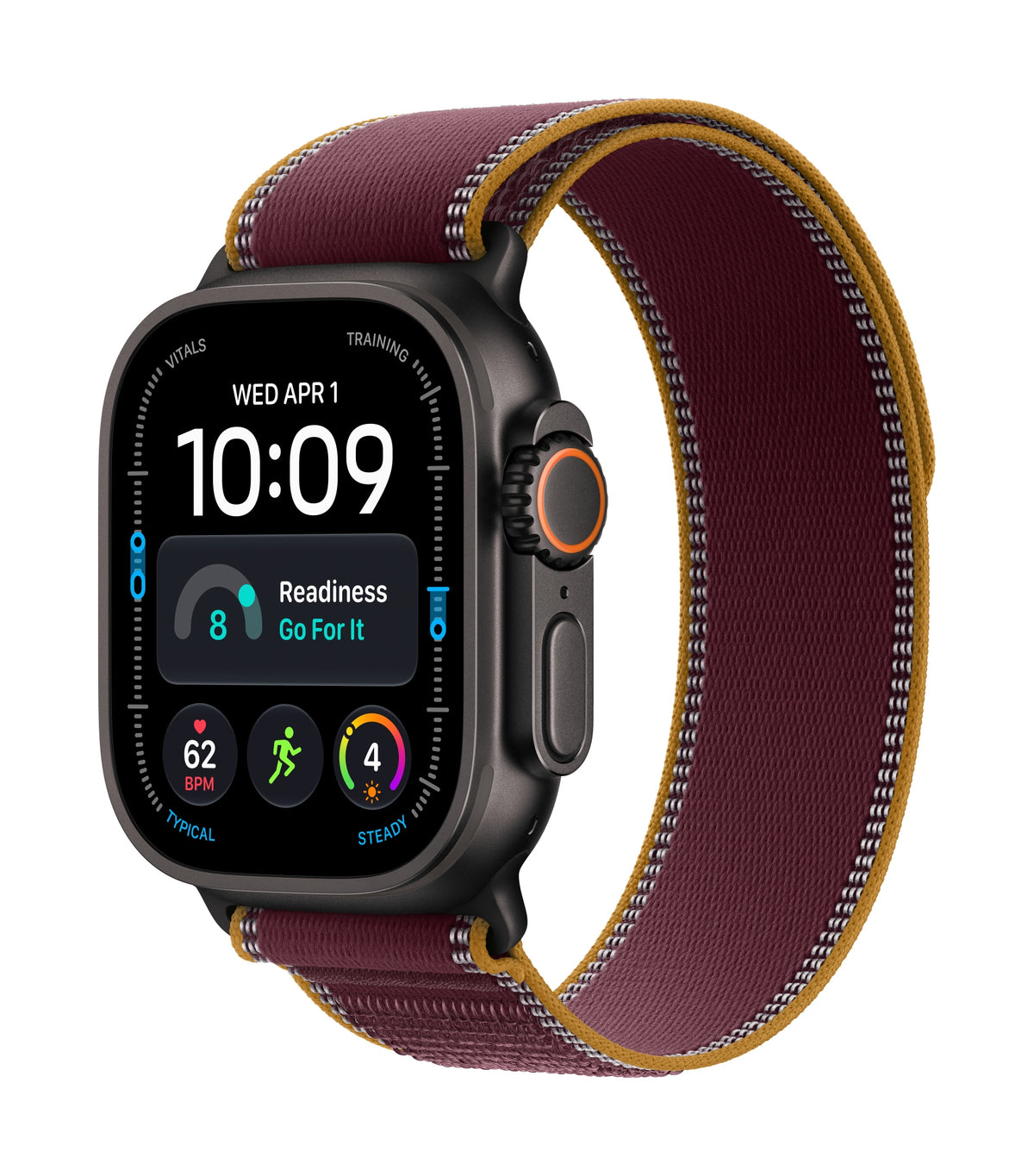 Watch Ultra 4 (GPS + Cellular) - Caja de titanio negro de 49 mm - Correa Loop Trail burdeos - Talla S/M