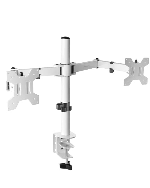 MARM2 Blanco, Soporte de Monitor Dual de Brazo para Pantallas Hasta 27, Articulado y Regulable en Altura, Estructura Robusta, Compatible con VESA75 y VESA100