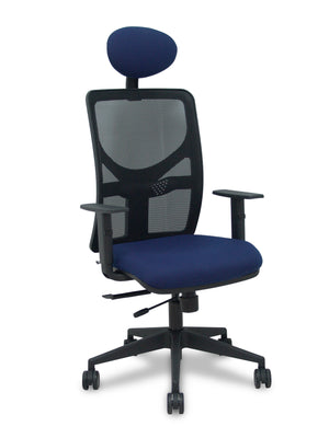 Silla Motilla traslack malla negra asiento bali azul marino brazos 1D base piramidal cabecero fijo