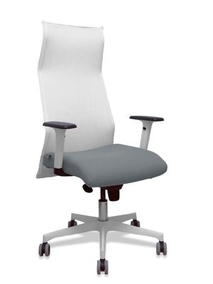 Sillón Sahuco blanco bali gris brazos blancos base blanca ruedas parqué 65mm