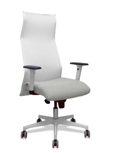 Sillón Sahuco blanco bali gris claro brazos blancos base blanca ruedas parqué 65mm