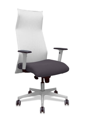 Sillón Sahuco blanco bali gris oscuro brazos blancos base blanca ruedas parqué 65mm