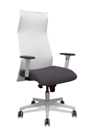 Sillón Sahuco blanco bali gris oscuro brazos blancos base blanca ruedas parqué 65mm