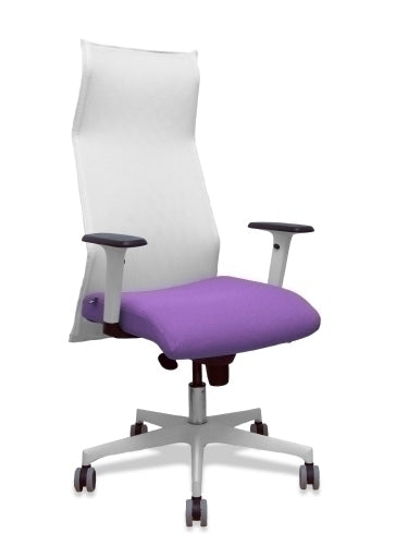 Sillón Sahuco blanco bali lila brazos blancos base blanca ruedas parqué 65mm