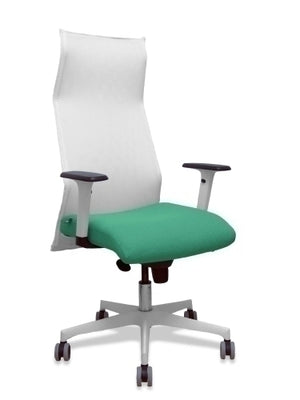 Sillón Sahuco blanco bali verde esmeralda brazos blancos base blanca ruedas parqué 65mm