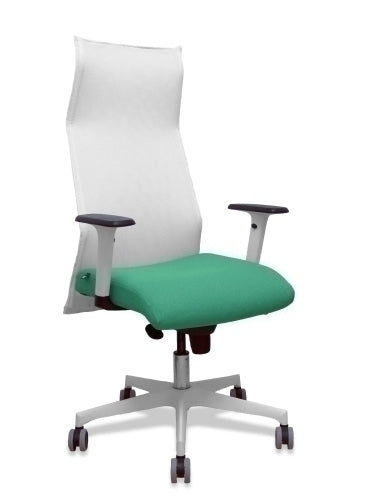 Sillón Sahuco blanco bali verde esmeralda brazos blancos base blanca ruedas parqué 65mm