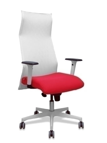 Sillón Sahuco blanco bali rojo brazos blancos base blanca ruedas parqué 65mm
