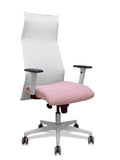 Sillón Sahuco blanco bali rosa brazos blancos base blanca ruedas parqué 65mm