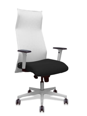 Sillón Sahuco blanco bali negro brazos blancos base blanca ruedas parqué 65mm