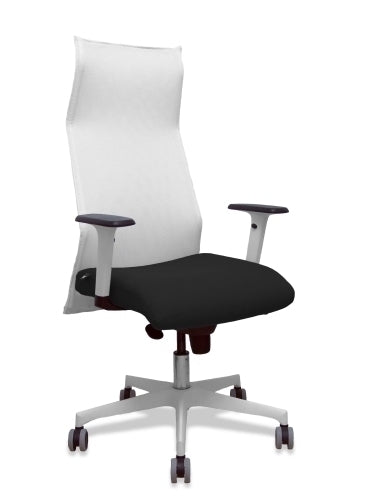 Sillón Sahuco blanco bali negro brazos blancos base blanca ruedas parqué 65mm