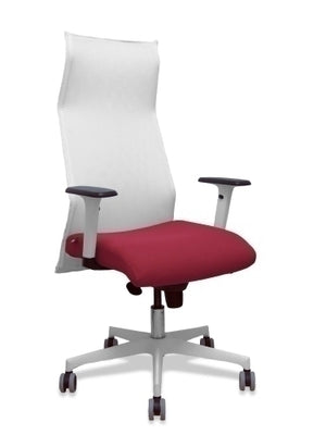 Sillón Sahuco blanco bali granate brazos blancos base blanca ruedas parqué 65mm