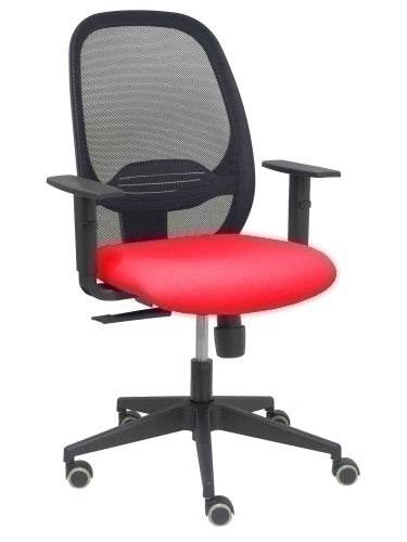 Silla Cilanco negra malla negra asiento bali rojo brazo regulable