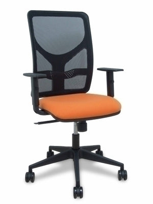Silla Motilla malla negra asiento bali naranja brazo regulable ruedas 65mm