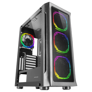 MC-NEO, Torre Gaming XXL E-ATX, Ventana Lateral y Frontal Cristal Templado, 4X Ventiladores ARGB 120mm + Ventilador 120mm, Sistema CPU Freezer, Negro
