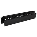Panel Canaleta Horizontal de 2U con Cubierta para Gestión de Cableado en Racks y Perforaciones Laterales