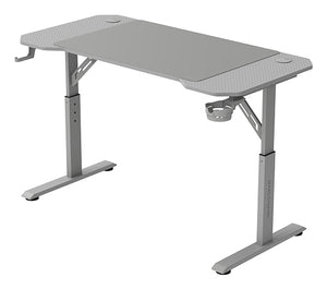 MGD-ERGO120, Mesa Altura Ajustable 3 Posiciones, Superficie Ergonómica, Estructura Metálica, Alfombrilla XXL, Soporte Auriculares y Bebida, Gestión Cableado, Mesa Gaming 120x60cm, Blanco