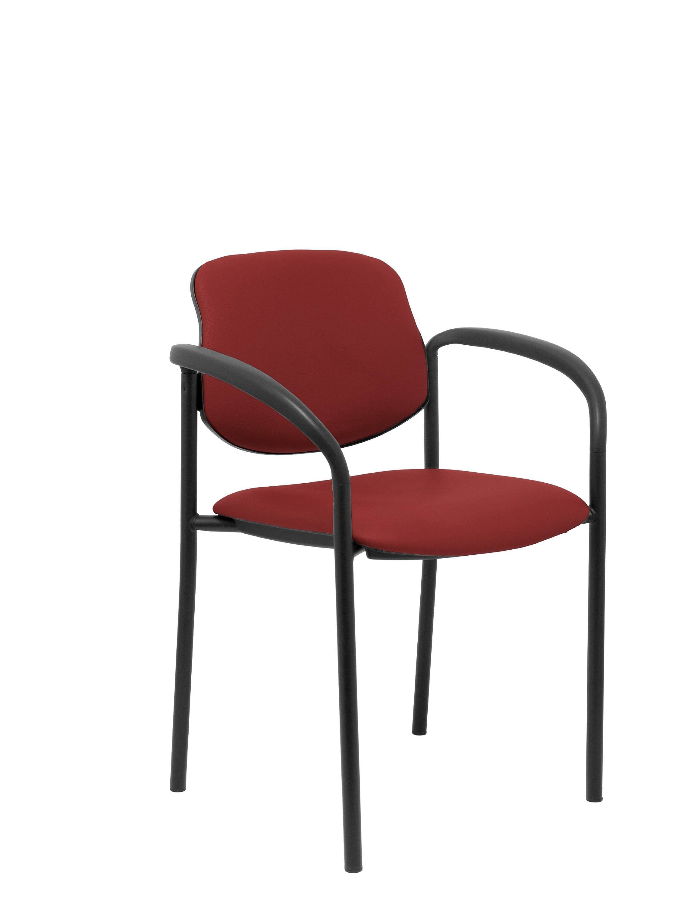Silla fija Villalgordo similpiel granate chasis negro con brazos